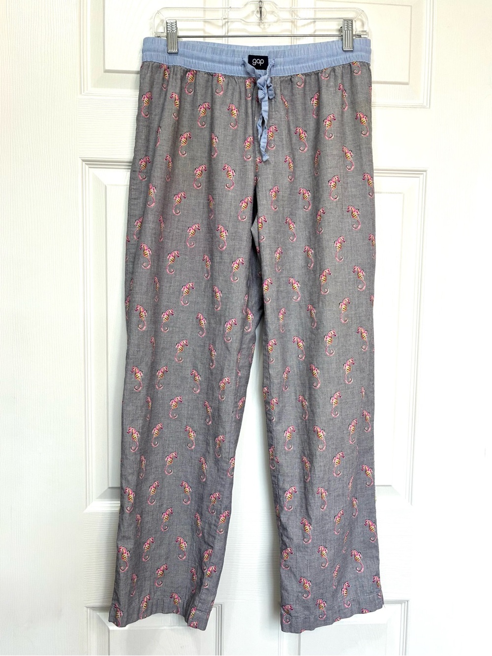 Gap Body Pajama Pants Womens Small Seahorse Print Roll-Tab Cuff Blue Pink Gray